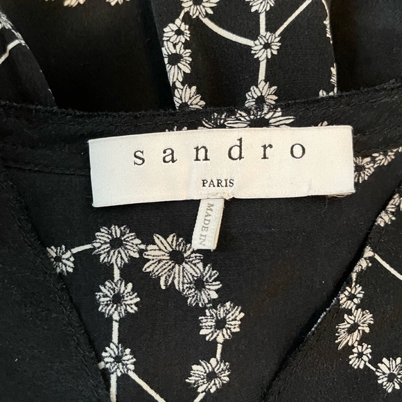 Sandro Paris Black Silk Flower Peace Sign Short Dress - Picture 6 of 8